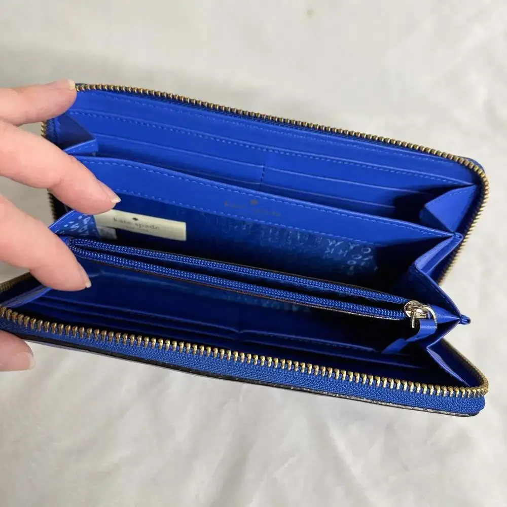 Kate Spade New York Neda Pebble Leather Zip Around Accordion Wallet in Blue